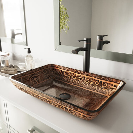Brown Tempered Glass Rectangular Vessel Bathroom Sink